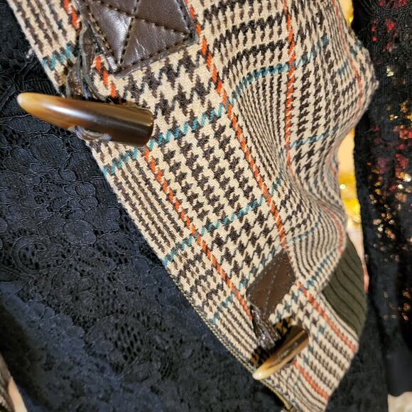 Vintage Benetton houndstooth vest brown trim cap sleeve wool blend small - Picture 5 of 16